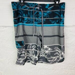 Trinity Men's Tropical Teal and Gray Board Shorts size 32
